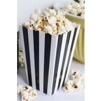 Huzur Party Store Siyah Çizgili Beyaz Mısır Kutusu 8'li Karton Cips Kutusu 8 Adet Pop Corn Darı Kabı