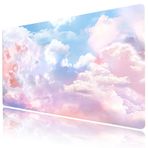 HVEST Pink Cloud Oyun Fare Altlığı, Masa için, Pastel Bulut Büyük Klavye ve Fare Altlığı, Kaymaz Kauçuk Tabanlı ve Dikişli Kenarlı, İş, Ofis, Ev için Uzatılmış Uzun Bilgisayar Masası Matı 80 x 39,9 cm