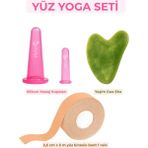 HVM Yüz Yoga Seti 4 Parça, Silikon Masaj Kupası, Kinesio Bant Face Tape ve Yeşim Gua Sha