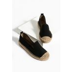 HVZ Exclusive Siyah Kadın Hasır Taban Anatomik Comfort Espadril Ergonomik Günlük Ayakkabı Espadril Loafer Makosek