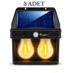 Hw 779-2 Solar Hareket Sensörlü Dış Mekan Bahçe Lambası - 2 Led Retro Filamanlı Duvar Apliği