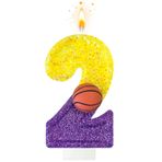 HXOUSE Basketbol 2 Numaralı Doğum Günü Mumları - Pasta için Mor Altın Doğum Günü Mumları, Basketbol Temalı Kek Topper, Erkek Çocuk Spor Parti Süslemeleri Hediyeler (No.2)