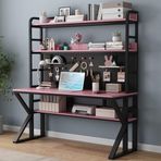 HYBMRQVD İki Kişilik Çalışma Masası, Modern Pembe ve Siyah Masif Ahşap Yazı Masası, Depolama Raflı ve Pegboard Büyük Çalışma Çalışma Çalışma Masası Ev Ofis için (109,2 cm G x 175,3 cm Y x 59,6 cm D)