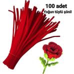 hyc heryerçiçeklenir 100 Adet Kırmızı Şönil ,Çiçek Yapımına Uygun Tüylü Tel, 30 Cm 6 Mm