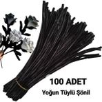 hyc heryerçiçeklenir 100 Adet Siyah Şönil, Çiçek Yapımına Uygun Tüylü Tel, 30 cm 6 mm