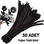 hyc heryerçiçeklenir 50 Adet Siyah Şönil, Çiçek Yapımına Uygun Tüylü Tel, 30 cm 6 mm
