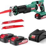 HYCHIKA BETTER TOOLS FOR BETTER LIFE Akülü Saber Testere, 18V Pil Pistonlu Testere, Akülü Elektrikli Testere, Ayarlanabilir Hızlar 0-2800RPM, 4 × Testere Bıçakları, 2Ah ile, 2 × Piller, Ahşap ve Metal Kesmek için İdeal