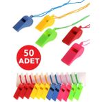 HYD 50 Adet Plastik Ipli Düdük Deprem Düdüğü Hakem Düdüğü - Renkli