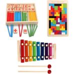 HYD Ahşap Sayı Sayma Çubukları Tetris ve Selefon Ksilefon Eğitici Oyuncak Set