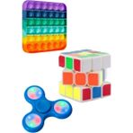 HYD Pop It Push Bubble Fidget Popit Gökkuşağı Renkli Duyusal Stres Seti Işıklı Stres Çarkı Zeka Küpü Set