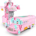 Hyd Sevimli Pembe Dönüşebilen Okul Otobüsü Trasformace Robot Pilli Işıklı Müzikli Araba
