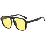 HYLLE Retro Kare Havacı Güneş Gözlüğü Kadın Erkek 70s Vintage Trendy Plastik Çerçeve Güneş Gözlükleri, Siyah/Sarı