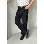 HYMAN Erkek Baggy Jean Pantolon Siyah Yüksek Bel Düz Desenli Bol Kesim Denim Günlük Stil - 2XL