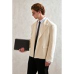 HYMAN Erkek Oversize Blazer Ceket Ekru Pamuk-Polyester Kumaş ile Günlük Kullanım İçin Şık Tasarım - XL