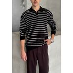 HYMAN Erkek Pamuklu Polo Yaka Oversize Triko Kazak - Beyaz