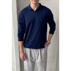 HYMAN Erkek Pamuklu Polo Yaka Oversize Triko Kazak - Lacivert