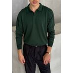 HYMAN Erkek Pamuklu Polo Yaka Oversize Triko Kazak - Yeşil
