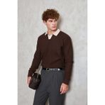 HYMAN Erkek Polo Yaka Nopeli Oversize Triko Kazak - Kahverengi
