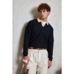 HYMAN Erkek Polo Yaka Nopeli Oversize Triko Kazak - Lacivert