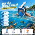 Hymark Tam Yüz Şnorkel Maske (L-Xl) Beden Panoramik Görüşlü Deniz Gözlüğü Dry Top Sistem Şnorkel Seti