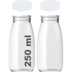 Hype Store 250 ml Şeffaf Süt, Ayran, Limonata, Meşrubat Şişesi 250 cc Plastik Kapaklı Boş Cam Şişe 2 Adet - Standart