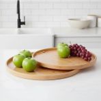 Hype Store 2'li Bambu Tepsi Seti, Ince Tasarım Özel Üretim Yuvarlak 2'li Bambu Tepsi Seti (33 * 22 * 1cm-40 * 2 - Standart