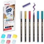 Hype Store Edding 1340 Metalik Fırça Uçlu Keçeli Kalem, 6 Parlak Renkli Set, Esnek Fırça Ucu - Standart