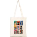 Hype Store Retro Kedi Tasarımları Bez Çanta - Çok Renkli - Standart