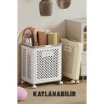Hyper Group Katlanabilir Dekoratif Organizer | Plastik Malzeme ile 50 lt Kapasiteli Tekerlekli Çamaşır Sepeti - Beyaz