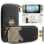 HYPERCASE Carrying Case of Tears of The Kingdom Compatible with Nintendo Switch, with White Protective Cover of Zelda Tears of The Kingdom, Glass Screen Protector, 2 Thumb Caps, and Wrist Strap