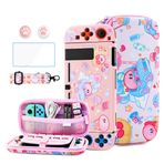 HYPERCASE Kirby'nin Pembe Anahtarlı Taşıma Çantası Seti, Nintendo Switch Aksesuarlarını Saklamak için Sevimli Seyahat Çantası, Yumuşak TPU Koruyucu Kılıf Cilt, Ekran Koruyucu, Omuz Askıları ve 2