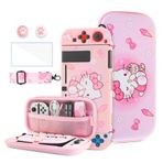 HYPERCASE Pink Carrying Case for Nintendo Switch, Portable Accessories kit with Cute Switch Travel Bag of Kitty Cat, Protective Cover for NS, Screen Protector, Shoulder Strap & 2 Kawaii Thumb Caps