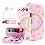 HYPERCASE Sevimli Tavşan Anahtarı OLED Kılıf Kiti, Anahtarlı Pembe Aksesuar Paketi Kiti OLED Seyahat Taşıma Çantası, Sert PC Anahtarı OLED Koruyucu Kapak, Ekran Koruyucu, Omuz Askısı, 2 Thump Caps