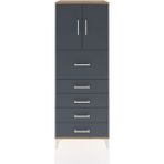 Hyperion Dolap 2 Raflı 5 Çekmeceli 2 Kapaklı 60X44X163 Çam-Antrasit - Atlas Çam