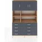 Hyperion Dolap 8 Raflı 8 Çekmeceli 3 Kapaklı 132X44X195 Çam-Antrasit/antrasit - Atlas Çam