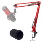 HyperX QuadCast mikrofon kolu, kırmızı, profesyonel stüdyo boom kolu, köpük pop filtreli, mikrofon standı, HyperX QuadCast S/ProCast mikrofon 3/8 inç ila 5/8 inç arası adaptör ile uyumlu YOUSHARES