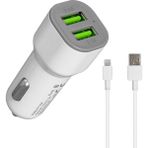 Hytech HY-X44 3.4A Hızlı Şarj iPhone Uyumlu Kablolu 2 USB Beyaz Araç Şarj Cihazı iPhone Uyumlu Şarj Kablosu