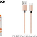 Hytech HY-X448 1 m 3A Type-c Kılıflı Metal Gold Şarj Kablosu