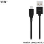 Hytech HY-X50 Usb Mini 5pin 1M 1.5A Siyah Şarj Kablo
