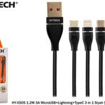 Hytech HY-X505 1.2M 3A MicroUSB Lightning TypeC 3 Kablo