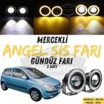 Hyundai Getz 2002–2011 Uyumlu Üniversal Mercekli Angel Sis Farı Metal Su Geçirmez 76 Mm Sarı Halkalı Gündüz Farı Angel Eyes 2 Adet