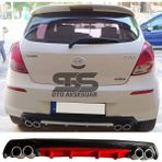 Hyundai I20 Difüzör Arka Tampon Eki 4 Egzoz Çıkışlı Kırmızı Lüx Tip
