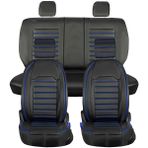 Hyundai İX55 Uyumlu Deri Oto Koltuk Kılıfı Ön-Arka 5li Set Original Seri Siyah-Mavi - Siyah - Mavi
