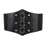 HZXINYI Kadın korse kemeri Waspie korse kemer yüksek esnek poliüretan deri geniş kemer elbise korse kemeri Cosplay Cadılar Bayramı kostüm kemeri (M/L/XL), Siyah, M