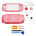 Hzxkqmil Sony PSP 3000 PSP3000 Konsol için Yedek Gövde Tam Kabuk Kiti, Ön Kılıf Arka Kapak Ön Kapak Tuşlu Vida Seti (Şeffaf Kırmızı)