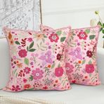 HZYKDWD 2 çiçek motifli set, 45 x 45 cm, Boho, çiçek, vintage, dekoratif yastık kılıfları, 45 x 45 cm, çift taraflı, baskılı, ev, kanepe, oturma odası, yatak odası için, pembe