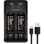 I-Gen Batteries G32D 2'li Aa/aaa/c/d Pil Şarj Aleti + 2 Adet Pro D 10.000 Mah 1.2V Ni-Mh Şarjlı D Büyük Boy Pilli Set