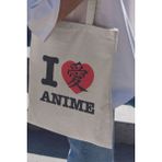 I Love Anime Hediyelik Baskılı %100 Pamuklu Ham Bez Bej Çanta