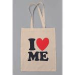 I Love Me Baskılı %100 Pamuklu Ham Bez Bej Çanta