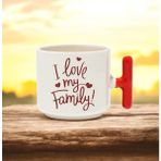 I Love My Family Tasarımlı Kırmızı T Kulplu Seramik Baskılı Kupa Bardak 250 ml - 010 - Beyaz